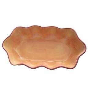 Gail Pittman Hand-Painted Canoe-Shaped Bowl – Striped‎ Sides, Great Condition